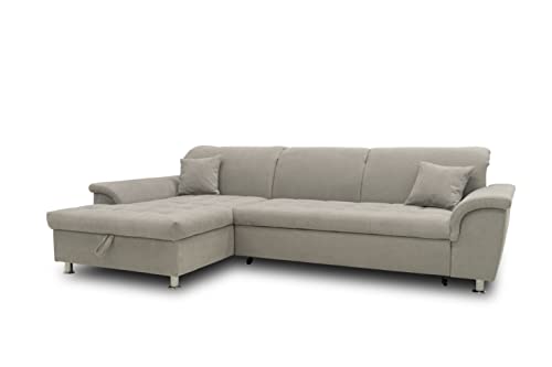 DOMO. Collection Ecksofa Franzi, Couch in L-Form mit Schlaffunktion und Bettkasten, Sofa Eckcouch mit Rückenfunktion 281 x 170 x 81 cm, Polsterecke in hellgrau von DOMO. collection