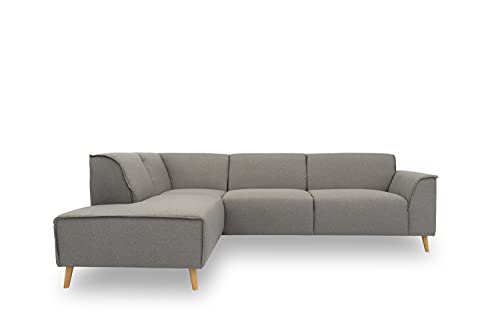DOMO. collection Ecksofa Jules FK, skandinavisches Sofa mit Federkern, Couch Garnitur mit Holzfüßen, 263 x 191 x 81 cm (BxTxH), Ottomane links, silber von DOMO. collection