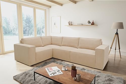 Domo. Collection Ecksofa Portland, Sofa in L-Form, Cord Sofa, Couch Ecke, Eckcouch, 197 x 277 84 cm creme von DOMO. collection