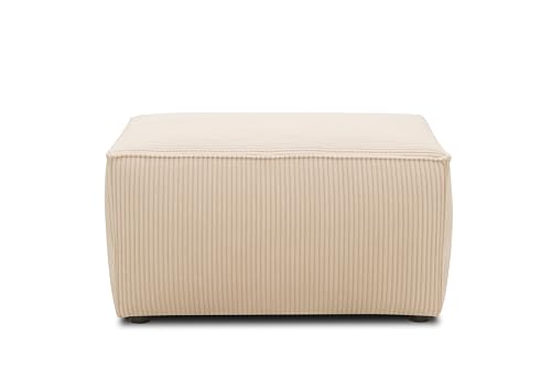 DOMO. collection Polserhocker Portland, Hocker, moderner Einzelhocker, Fußhocker, Beistellhocker, 80 x 60 x 43 cm (BxTxH), Cord creme von DOMO. collection