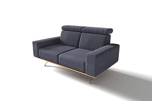 DOMO. Collection Rosario Sofa, 2er Garnitur mit Nackenfunktion und Holzkranz, 2 Sitzer Couch, 164x98x81 cm, Polstergarnitur in dunkelblau von DOMO. collection