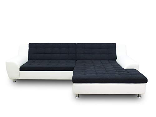 DOMO. Collection Morton Ecksofa, Sofa in L-Form (Longchair rechts), Eckcouch, Polstergarnitur, 304 x 200 x 84 cm in schwarz/weiß von DOMO. collection