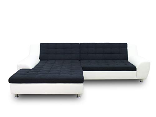 DOMO. collection Ecksofa Morton, Schlafsofa in L-Form, Eckcouch aus Leder mit edlem Microfaser-Polster, Sofa mit Schlaffunktion, Couch, 304 x 200 x 84 cm (BxTxH), schwarz/weiß von DOMO. collection