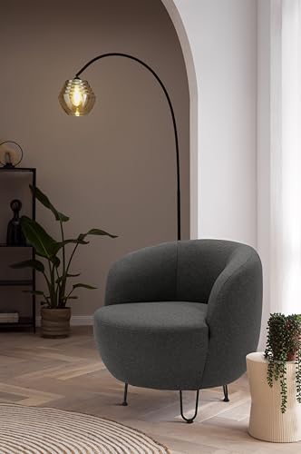 DOMO. Collection Sessel Carpa, Polstersessel, Oval, bodenfreies Design, Metall-Drahtfüße in schwarz, Armsessel, Polstergarnitur, 72 x 76 x 72 cm (BxTxH), grau von DOMO. collection