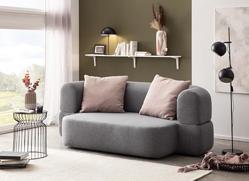 DOMO. Collection Sofa Cutias, 2-Sitzer Schlafsofa, Ovale Form, Schlaffunktion, Inklusive Nierenkissen, Federkern Polsterung, 2er Couch, 208 x 115 x 78 (BxTxH), dunkelgrau von DOMO. collection