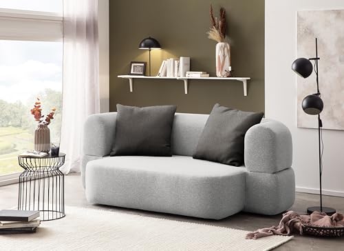 DOMO. Collection Sofa Cutias, 2-Sitzer Schlafsofa, Ovale Form, Schlaffunktion, Inklusive Nierenkissen, Federkern Polsterung, 2er Couch, 208 x 115 x 78 (BxTxH), grau von DOMO. collection