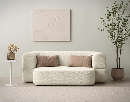 DOMO. Collection Sofa Cutias, 2-Sitzer Schlafsofa, ovale Form, Schlaffunktion, mit Nierenkissen, Federkern Polsterung, 2er Couch, 208 x 115 x 78 (BxTxH), Creme von DOMO. collection