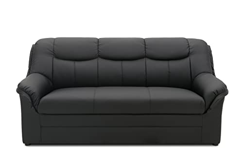 DOMO. collection Sofa Berlin, Leder, klassisches 3er Sofa, Polstergarnitur mit weichem Kunstleder und hochwertigem Federkern, 3 Sitzer 178 x 90 x 89 cm (BxTxH), schwarz von DOMO. collection
