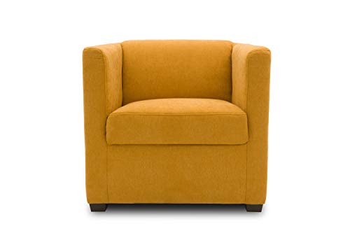 DOMO. collection Sessel Bob FK, kleiner Retro-Sessel mit Armlehnen und Federkern, Polstersessel, Cocktailsessel, Loungesessel, 73 x 75 x 69 cm (BxTxH), Webstoff in mango gelb von DOMO. collection