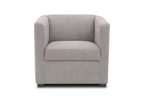DOMO. collection Sessel Bob FK, kleiner Retro-Sessel mit Armlehnen und Federkern, Polstersessel, Cocktailsessel, Loungesessel, 73 x 75 x 69 cm (BxTxH), Webstoff in silber von DOMO. collection
