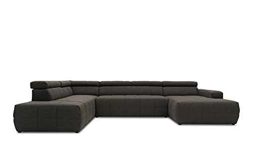 DOMO. Collection Brandon Sofa, Wohnlandschaft mit Rückenfunktion in U-Form, Polsterecke Eckgarnitur Polstergarnitur, Schlamm, 228 x 359 x 175 cm von DOMO. collection