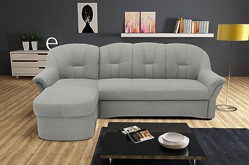 DOMO. Collection Puno Ecksofa, Sofa in L-Form, Eckcouch, Sofa, Couch mit Longchair, 142 x 233 cm, Polstermöbel in silber von DOMO. collection