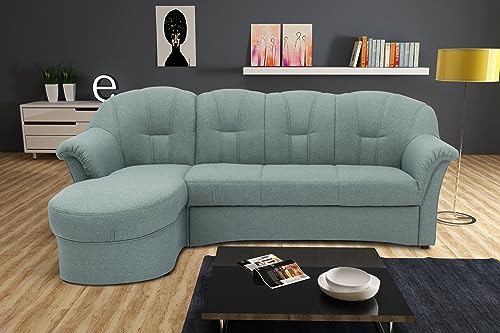 DOMO. Collection Puno Ecksofa, Sofa in L-Form, Eckcouch, Sofa, Couch mit Longchair, 142 x 233 cm, Polstermöbel in eisblau von DOMO. collection