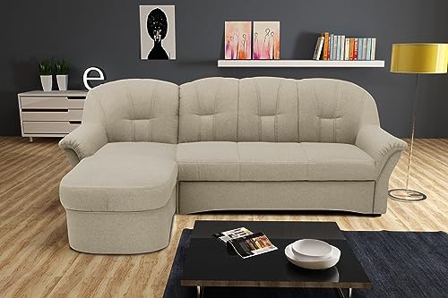 DOMO. Collection Puno Ecksofa, Sofa in L-Form, Eckcouch, Sofa, Couch mit Longchair und Schlaffunktion, 142 x 233 cm, Polstermöbel in schlamm von DOMO. collection