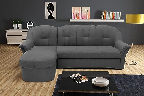 DOMO. Collection Puno Ecksofa, Sofa in L-Form, Eckcouch, Sofa, Couch mit Longchair und Schlaffunktion, 142 x 233 cm, Polstermöbel in grau von DOMO. collection