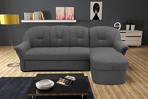 DOMO. Collection Puno Ecksofa, Sofa in L-Form, Eckcouch, Sofa, Couch mit Longchair und Schlaffunktion, 233 x 142 cm, Polstermöbel in grau von DOMO. collection