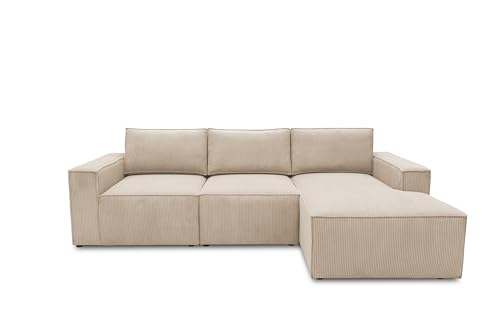 DOMO. collection Ecksofa Calnu, Couch in L-Form mit Cordstoff, Modulsofa mit Taschenfederkern, Sofa, Polsterecke, Eckcouch 273 x 172 x 85 cm (BxTxH), Creme von DOMO. collection