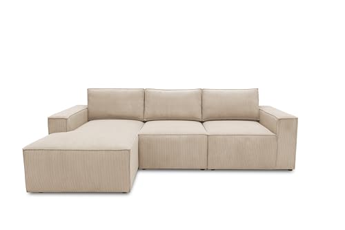 DOMO. collection Ecksofa Calnu, Couch in L-Form mit Cordstoff, Modulsofa mit Taschenfederkern, Sofa, Polsterecke, Eckcouch 273 x 172 x 85 cm (BxTxH), Creme von DOMO. collection