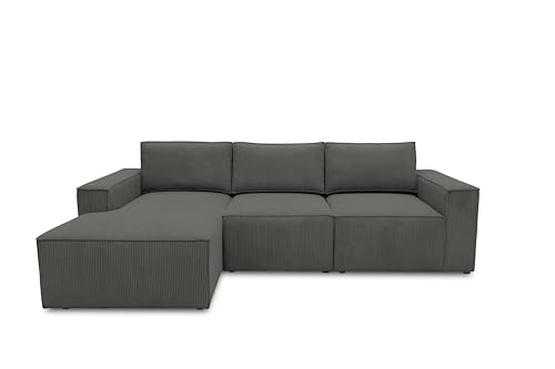 DOMO. collection Ecksofa Calnu, Couch in L-Form mit Cordstoff, Modulsofa mit Taschenfederkern, Sofa, Polsterecke, Eckcouch 273 x 172 x 85 cm (BxTxH), dunkelgrau von DOMO. collection