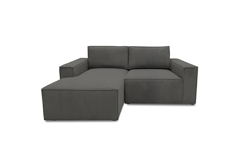 DOMO. collection Ecksofa Calnu, kleine Couch in L-Form mit Cordstoff, Modulsofa mit Taschenfederkern, Sofa, Polsterecke, Eckcouch 198 x 172 x 85 cm (BxTxH), dunkelgrau von DOMO. collection