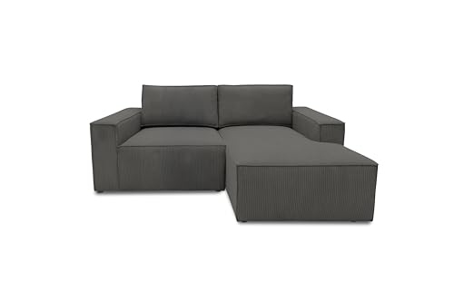 DOMO. collection Ecksofa Calnu, kleine Couch in L-Form mit Cordstoff, Modulsofa mit Taschenfederkern, Sofa, Polsterecke, Eckcouch 198 x 172 x 85 cm (BxTxH), dunkelgrau von DOMO. collection