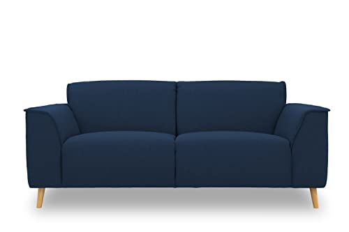 DOMO. Collection Jules FK 2 Sitzer, 2er Couch in skandinavischer Optik, Sofa mit Federkernpolsterung, 2,5er Garniur mit Holzfüßen, Dunkelblau, 193 x 90 x 81 cm von DOMO. collection