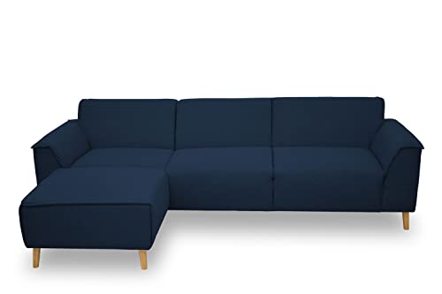 DOMO. collection Ecksofa Jules FK, skandinavisches Sofa mit Federkern, Couch Garnitur mit Holzfüßen, 268 x 159 x 81 cm (BxTxH), Eckganitur mit Longchair links, dunkelblau von DOMO. collection