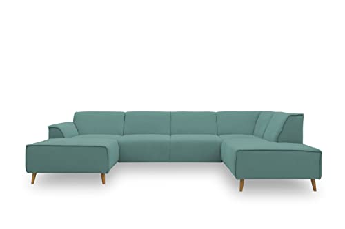 DOMO. collection Wohnlandschaft Jules FK, skandinavisches Sofa mit Federkern, Couch in U-Form mit Holzfüßen, 333 x 191 x 81 cm (BxTxH), Longchair links, mint von DOMO. collection