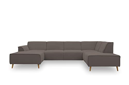 DOMO. collection Wohnlandschaft Jules FK, skandinavisches Sofa mit Federkern, Couch in U-Form mit Holzfüßen, 333 x 191 x 81 cm (BxTxH), Longchair links, braun (khaki) von DOMO. collection