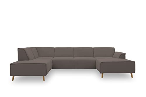 DOMO. Collection Jules Wohnlandschaft, Skandinavisches Sofa mit Federkern, Couch in U-Form, braun (kaki), 191x333x159 cm von DOMO. collection