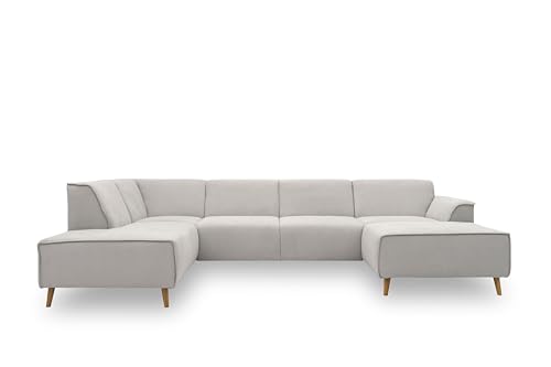 DOMO. Collection Jules Wohnlandschaft, Skandinavisches Sofa mit Federkern, Couch in U-Form, hellgrau, 191x333x159 cm von DOMO. collection