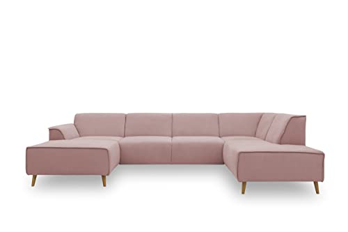 DOMO. Collection Jules Wohnlandschaft, Skandinavisches Sofa mit Federkern, Couch in U-Form, rosa (Flamingo), 159x333x191 cm von DOMO. collection