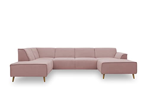 DOMO. Collection Jules Wohnlandschaft, Skandinavisches Sofa mit Federkern, Couch in U-Form, rosa (Flamingo), 191x333x159 cm von DOMO. collection