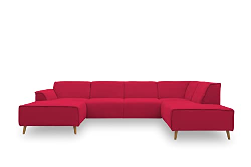 DOMO. Collection Jules Wohnlandschaft, Skandinavisches Sofa mit Federkern, Couch in U-Form, rot, 159x333x191 cm von DOMO. collection