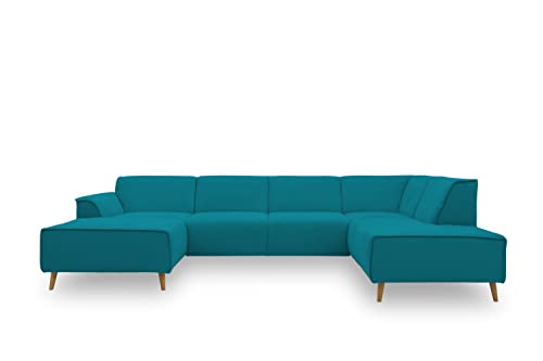 DOMO. Collection Jules Wohnlandschaft, Skandinavisches Sofa mit Federkern, Couch in U-Form, türkis, 159x333x191 cm von DOMO. collection