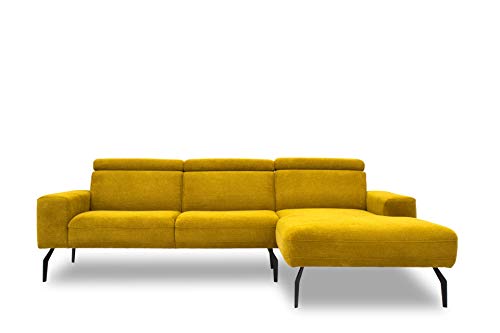 DOMO. Collection Lucera Ecksofa, Sofa in L-Form mit Rücken- und Nackenfunktion, Ecksouch, Polstercke, gelb, 259x169x81 von DOMO. collection