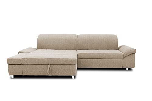 DOMO. Collection Mika Ecksofa, Sofa mit Schlaffunktion und Bettkasten in L-Form, Schlafsofa mit Rücken- und Armlehnfunktion, beige, 260x178x80 cm von DOMO. collection