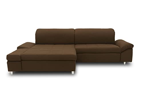 DOMO. Collection Mika Ecksofa, Sofa mit Schlaffunktion und Bettkasten in L-Form, Schlafsofa mit Rücken- und Armlehnfunktion, dunkelbraun, 260x178x80 cm von DOMO. collection