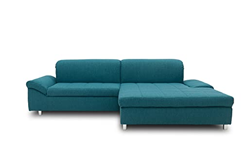 DOMO. Collection Mika Ecksofa, Sofa mit Schlaffunktion und Bettkasten in L-Form, Schlafsofa mit Rücken- und Armlehnfunktion, türkis, 260x178x80 cm von DOMO. collection