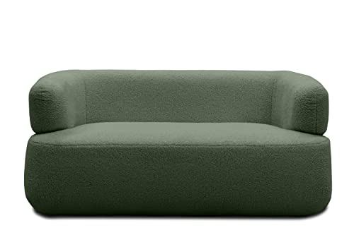 DOMO. collection Sofa Molina, 2-Sitzer, moderne 2er Couch aus Teddy-Stoff mit runden Ecken, Polstersofa, Garnitur 160 x 86 x 71 cm (BxTxH), dunkelgrün von DOMO. collection