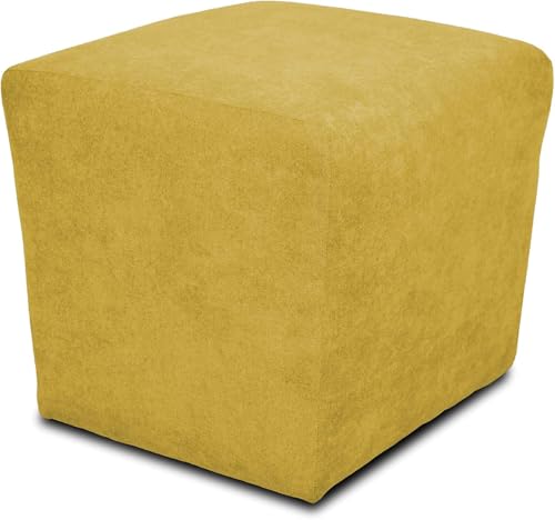 DOMO. collection Polsterhocker Bob, Sitzhocker, Sitzwürfel, Fußhocker, 46 x 46 x 43 cm (BxTxH), Webstoff in gelb (senf) von DOMO. collection