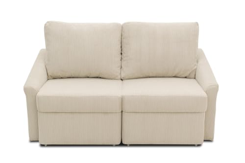 DOMO. collection Relax Couch, Cord Schlafcouch, Boxspring Sofa mit Schlaffunktion, 2-Sitzer Schlafsofa Gästebett, 168 x 96 x 86 cm, weicher Cord beige von DOMO. collection