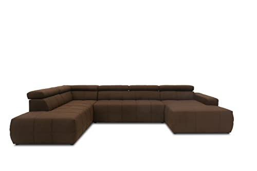 DOMO. Collection Brandon Sofa, Wohnlandschaft mit Rückenfunktion in U-Form, Polsterecke Eckgarnitur Polstergarnitur, Dunkelbraun, 228 x 359 x 175 cm von DOMO. collection