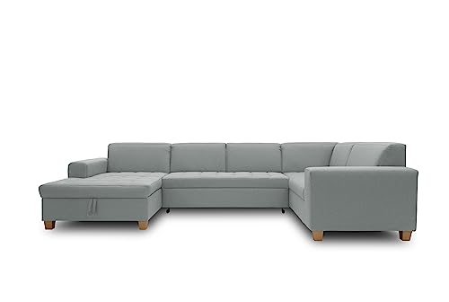 DOMO. collection Wohnlandschaft Sugar, Sofa Schlaffunktion, Couch, Polstergarnitur, Moderne U-Form, 162 x 333 x 199 cm, Mint-grün von DOMO. collection