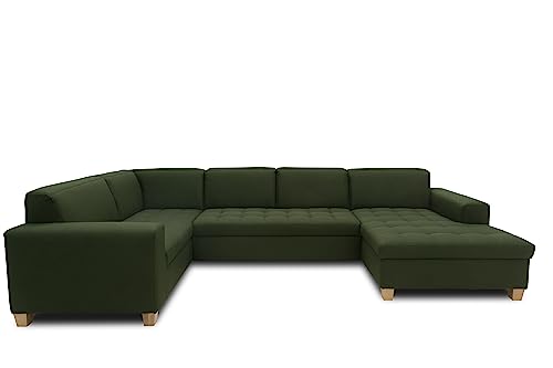 DOMO. collection Wohnlandschaft Sugar, Sofa Schlaffunktion und Stauraum, Couch, Polstergarnitur, Moderne U-Form, 162 x 333 x 199 cm, grün von DOMO. collection