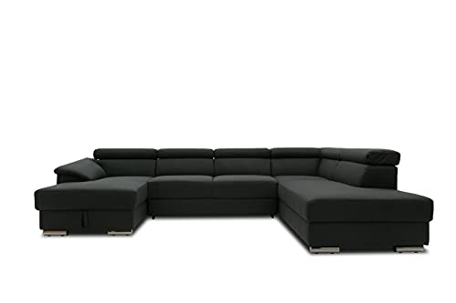 DOMO. collection Wohnlandschaft David FK, Sofa mit Schlaffunktion und Bettkasten in U-Form, Schlafsofa mit Federkern und Rückenfunktion, 337 x 232 x 78 cm (BxTxH), anthrazit von DOMO. collection