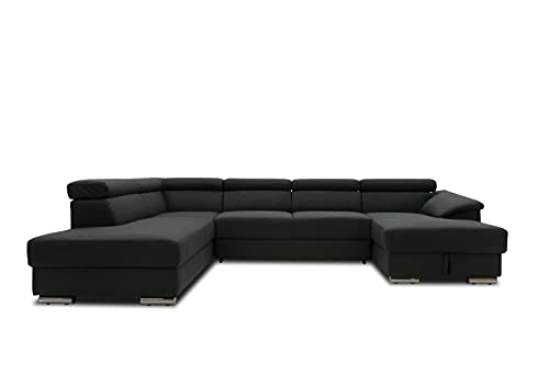 DOMO. Collection David FK Wohnlandschaft, Sofa mit Schlaffunktion und Bettkasten in U-Form, Schlafsofa mit Federkern und Rückenfunktion, Polsterecke, anthrazit, 166 x 337 x 232 cm von DOMO. collection