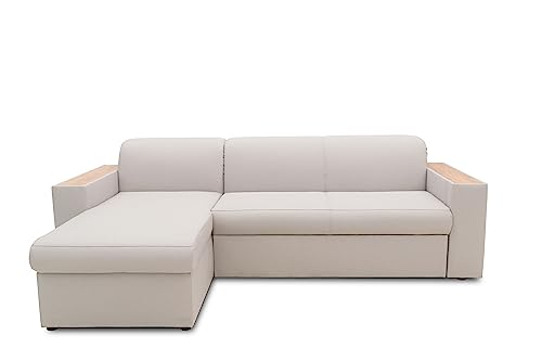 DOMO. collection Ecksofa Lima, Eckcouch mit Schlaffunktion und Bettkasten, Sofa in L-Form mit Armlehnen aus Holz, Schlafsofa, Couch, Schlafcouch 244 x 155 x 74 cm (BxTxH), silber von DOMO. collection