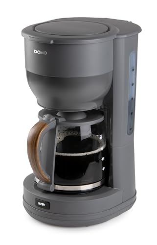 DOMO DO754K Kaffeemaschine Wood You Serie - 10 Tassen - 1,25L - Warmhalteplatte - Papierfilter Filterkaffeemaschine mit Glaskanne - Mattgrau mit Holzfinish von DOMO