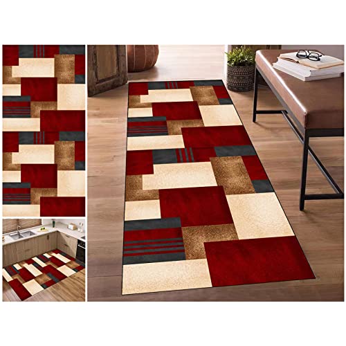 Teppich Läufer Flur Rutschfest 100 x 550 cm Mikrofaser Geometrie Brücke Teppich Läufer Für Eingang, Küche, Flur, Schlafzimmer, Erwachsene, Schlafzimmer für Kinder, Wohnzimmer, Waschküche, Treppe von DOMOJT